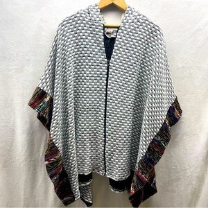Flying Tomato Anthropologie Zip Shawl Cardigan Wrap Women Aztec Knit Fringe S/M